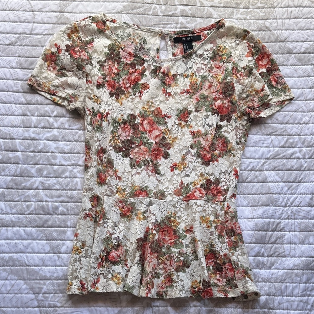 Forever 21 Floral Lace Blouse - Red, Green, Yellow